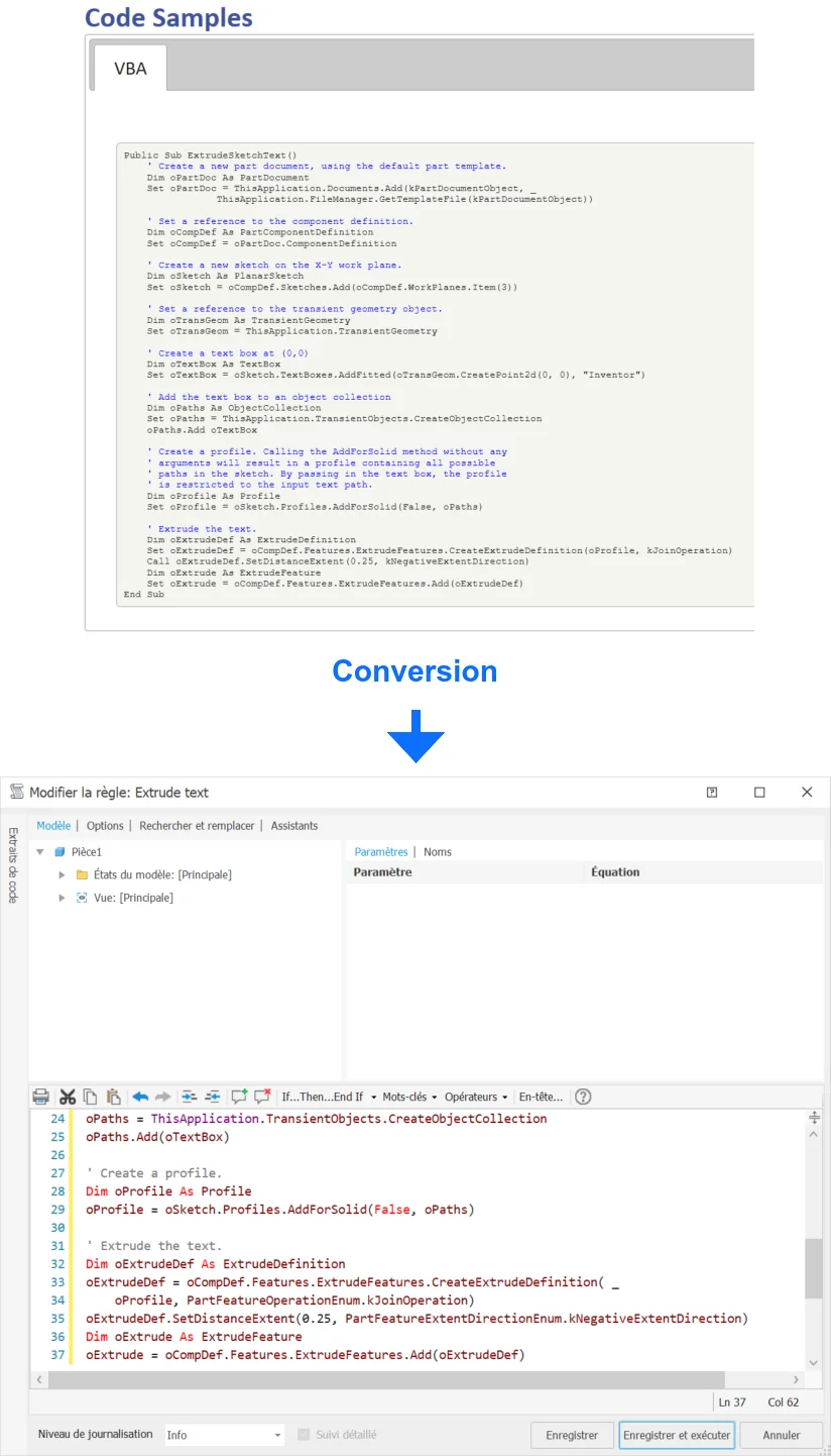 Converting a VBA example from the Inventor documentation into an iLogic VB.NET rule