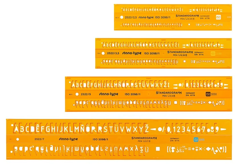 Standardgraph lettering guides complying with ISO 3098, for heights from 2.5 to 7 mm
