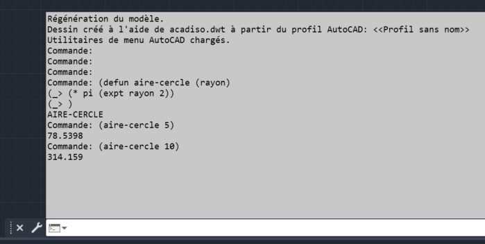 Définition et appel de la fonction aire-cercle