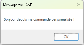 Boite de message affichée par la commande