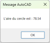 Boite de message affichée par la commande