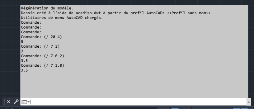 Calculs de division dans la ligne de commande AutoCAD