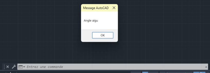 Commande type-angle en action avec un angle de 45° classé comme "aigu"